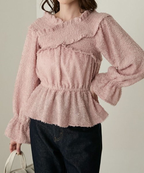 Cherir Mignon(シェリルミニョン)の「【Cherir Mignon】2wayオフショルフリンジペプラムブラウス(シャツ/ブラウス・レディース・アイボリー/ブラック/ピンク・FREE)」の3枚目の写真