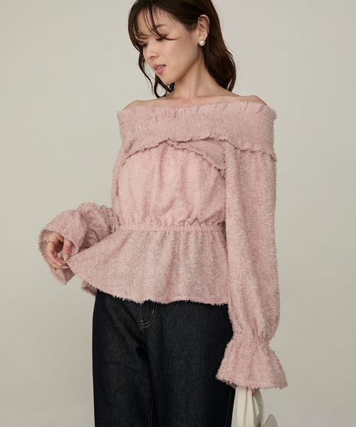 Cherir Mignon(シェリルミニョン)の「【Cherir Mignon】2wayオフショルフリンジペプラムブラウス(シャツ/ブラウス・レディース・アイボリー/ブラック/ピンク・FREE)」の4枚目の写真