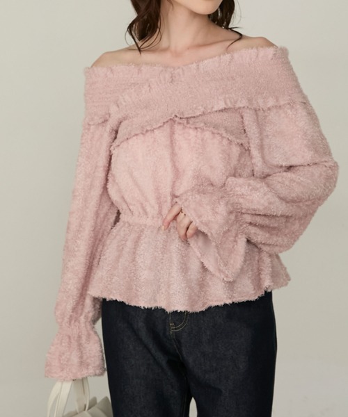Cherir Mignon(シェリルミニョン)の「【Cherir Mignon】2wayオフショルフリンジペプラムブラウス(シャツ/ブラウス・レディース・アイボリー/ブラック/ピンク・FREE)」の5枚目の写真