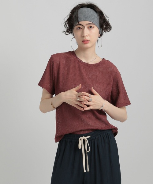 GEORGE'S(ジョージズ)の「メッシュTシャツ(Tシャツ/カットソー・レディース・ボルドー/ブラック/オフホワイト・SMALL/MEDIUM)」の3枚目の写真