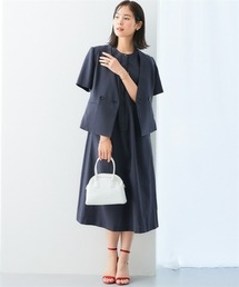7days Life Styling（セブンデイズライフスタイリング）の「【レディーススーツ】うすカルサッカー素材ワンピースアンサンブルスーツ（ダブルブレストノーカラージャケット＋ロング丈ワンピース）＜大きいサイズ有＞（スーツセット）」
