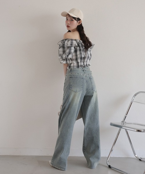 one after another NICE CLAUP（ワンアフターアナザーナイスクラップ）の「【サイズ展開あり】ワイドデニム（デニムパンツ・レディース・ライトブルー/ブルー/ブラック・SMALL/MEDIUM）」の7枚目の写真