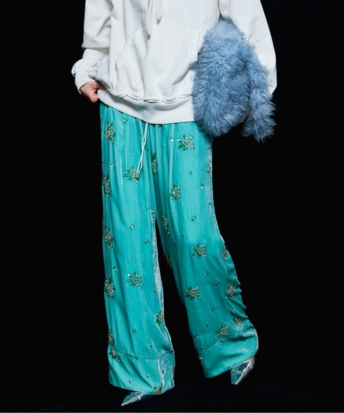 パンツ maison special Beads Velor Pants Beads Flower Embroidery Velor Pants/ビーズフラワーエンブロイダリー