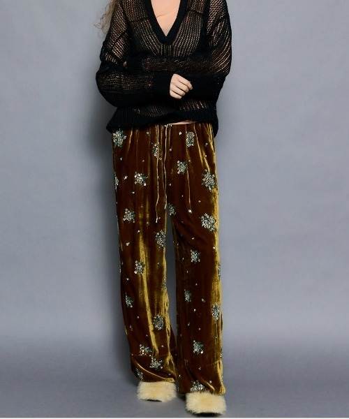 Beads Flower Embroidery Velor Pants/ビーズフラワーエンブロイダリー Beads Flower Embroidery Velor Pants/ビーズフラワーエンブロイダリー
