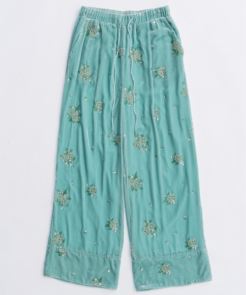 パンツ maison special Beads Velor Pants Beads Flower Embroidery Velor Pants