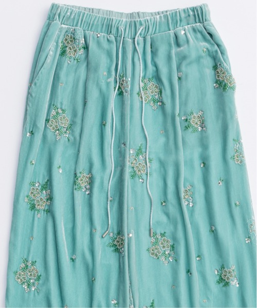 Beads Flower Embroidery Velor Pants/ビーズフラワーエンブロイダリー