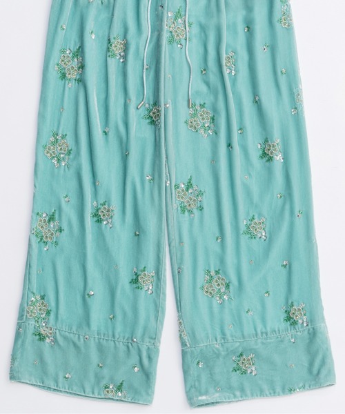 Beads Flower Embroidery Velor Pants/ビーズフラワーエンブロイダリー