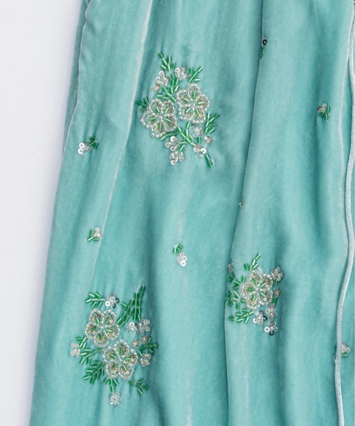Beads Flower Embroidery Velor Pants/ビーズフラワーエンブロイダリー