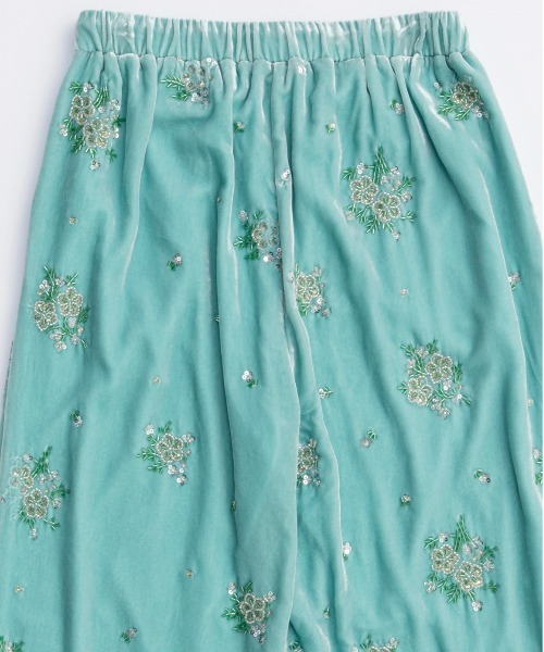Beads Flower Embroidery Velor Pants/ビーズフラワーエンブロイダリー
