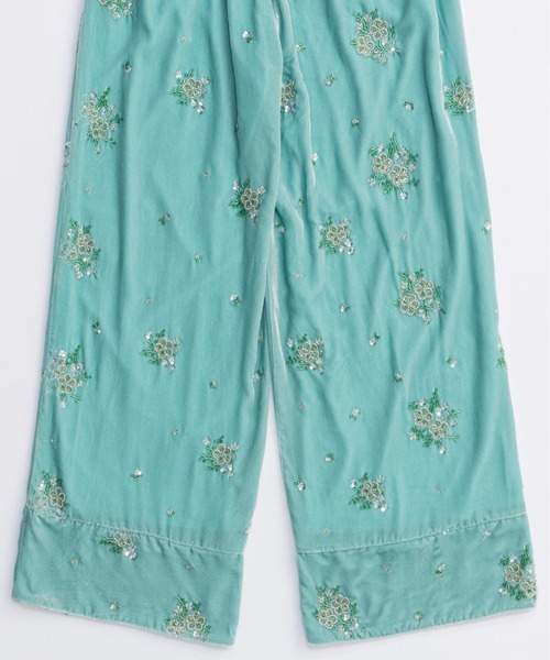 Beads Flower Embroidery Velor Pants/ビーズフラワーエンブロイダリー