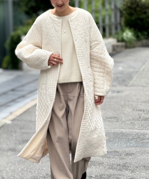 ビアズリー BEARDSLEY キルティングノーカラーコート 薄手 中綿 刺繍 セール】《15 quinze》刺繍キルトコート（その他アウター）｜BEARDSLEY