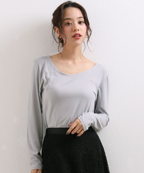 CLOTHY(クロシィ)の「【薄手なのにしっかり保温!裏微起毛インナー】プラズマヒートワイドクルーネックインナー(インナーウェア/肌着・レディース・ブラック/ピンクベージュ/カーキ/チャコールグレー/オフホワイト/ライトグレー/ベージュ/ネイビー・X-LARGE/MEDIUM)」の11枚目の写真