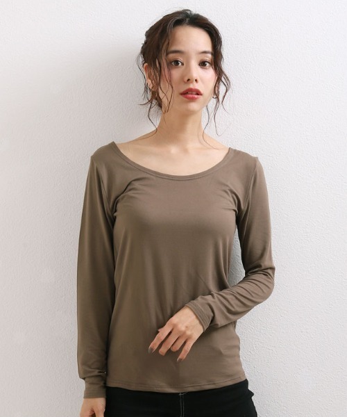 CLOTHY(クロシィ)の「【薄手なのにしっかり保温!裏微起毛インナー】プラズマヒートワイドクルーネックインナー(インナーウェア/肌着・レディース・ブラック/ピンクベージュ/カーキ/チャコールグレー/オフホワイト/ライトグレー/ベージュ/ネイビー・X-LARGE/MEDIUM)」の13枚目の写真