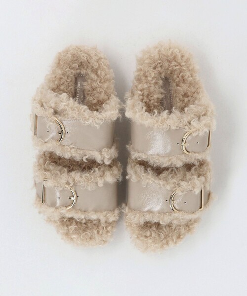 green label relaxing（グリーンレーベルリラクシング）の「ダブルベルト フェイクファー サンダル（サンダル・レディース・ベージュ/ブラウン系・S/L/M）」の2枚目の写真