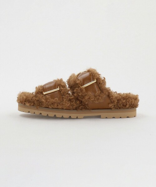 green label relaxing（グリーンレーベルリラクシング）の「ダブルベルト フェイクファー サンダル（サンダル・レディース・ベージュ/ブラウン系・S/L/M）」の7枚目の写真