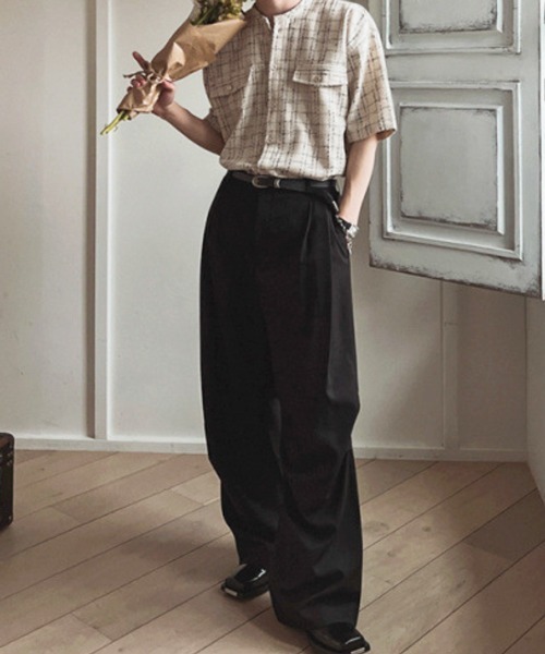 NOWLE（ノウル）の「【NOWLE】サマーツイード バンドカラーチェックシャツ（シャツ/ブラウス・メンズ・ホワイト/ブラック・MEDIUM/X-LARGE/LARGE）」の19枚目の写真