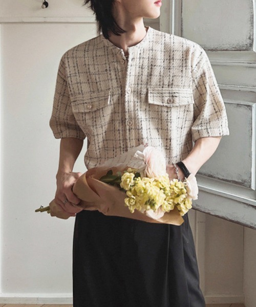 NOWLE（ノウル）の「【NOWLE】サマーツイード バンドカラーチェックシャツ（シャツ/ブラウス・メンズ・ホワイト/ブラック・MEDIUM/X-LARGE/LARGE）」の21枚目の写真