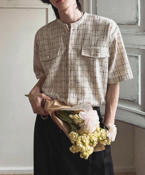 NOWLE（ノウル）の「【NOWLE】サマーツイード バンドカラーチェックシャツ（シャツ/ブラウス・メンズ・ホワイト/ブラック・MEDIUM/X-LARGE/LARGE）」の22枚目の写真