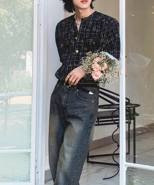 NOWLE（ノウル）の「【NOWLE】サマーツイード バンドカラーチェックシャツ（シャツ/ブラウス・メンズ・ホワイト/ブラック・MEDIUM/X-LARGE/LARGE）」の5枚目の写真