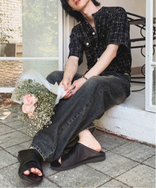 NOWLE（ノウル）の「【NOWLE】サマーツイード バンドカラーチェックシャツ（シャツ/ブラウス・メンズ・ホワイト/ブラック・MEDIUM/X-LARGE/LARGE）」の10枚目の写真