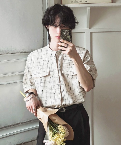 NOWLE（ノウル）の「【NOWLE】サマーツイード バンドカラーチェックシャツ（シャツ/ブラウス・メンズ・ホワイト/ブラック・MEDIUM/X-LARGE/LARGE）」の18枚目の写真