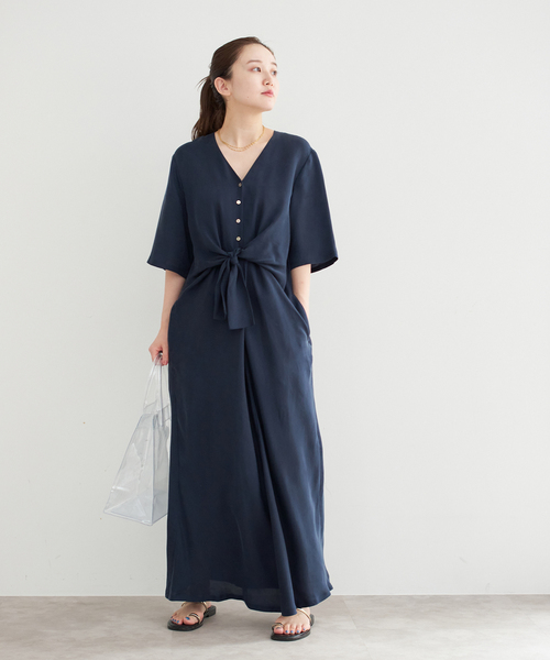 IENA(イエナ)の「キュプラサテンノットワンピース(ワンピース・レディース・ネイビー/キャメル・36/38)」の9枚目の写真