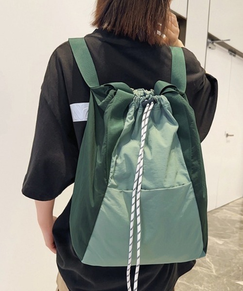 COCOMOMO(ココモモ)の「【2WAY・撥水】 2WAYドローコードバッグ リュック ショルダーバッグ トートバッグ ナイロン パラコード バッグ 大容量(バックパック/リュック・レディース・パープル/アイボリー/ブラック/グリーン・FREE)」の3枚目の写真