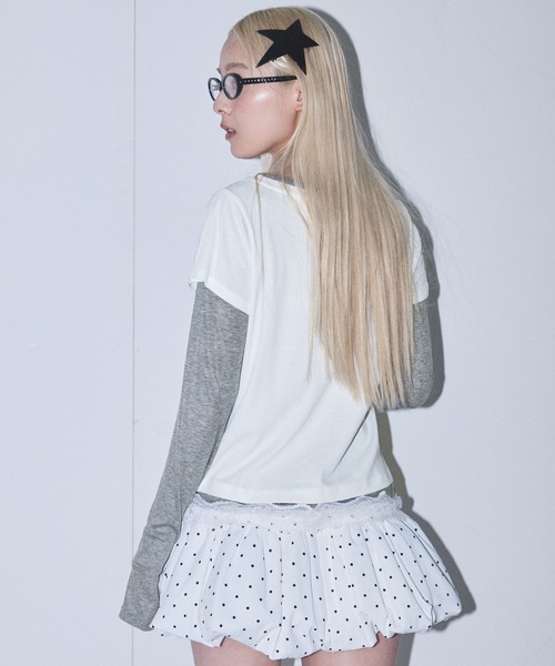 Heart Tattoo(ハートタトゥー)の「Rhinestone Logo T-Shirt & Long Sleeve Tee Set / ラインストーンロゴTシャツ&ロンTee set(Tシャツ/カットソー・レディース・ホワイト×グレー/ブラック系/ピンク系・FREE)」の15枚目の写真