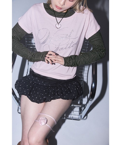 Heart Tattoo(ハートタトゥー)の「Rhinestone Logo T-Shirt & Long Sleeve Tee Set / ラインストーンロゴTシャツ&ロンTee set(Tシャツ/カットソー・レディース・ホワイト×グレー/ブラック系/ピンク系・FREE)」の19枚目の写真