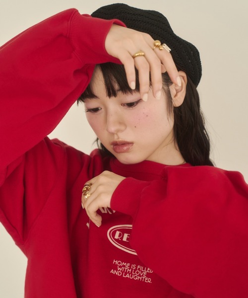 REMOON(リムーン)の「クルーネックフロッキープリントスウェット(スウェット・レディース・レッド/ネイビー/グレー・FREE)」の21枚目の写真