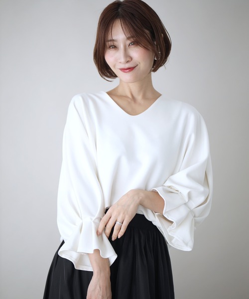 Ehre style(エーレスタイル)の「楽きれい!袖フリルトップスコーデ6選(Tシャツ/カットソー・レディース・ブラック/ホワイト/ベージュ・FREE)」の15枚目の写真