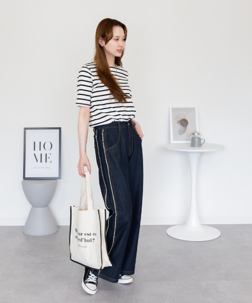 aity（アイティ）の「ボーダー5分袖トップス カットソー シンプル カジュアル レディース 半袖 ボーダー きれいめ 夏服（Tシャツ/カットソー・レディース・ホワイト×ブラック/ブラック×ホワイト・LL/3L/4L/M/L）」の7枚目の写真