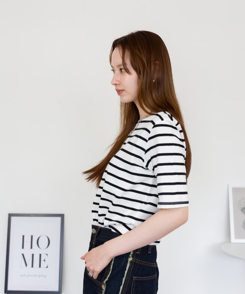 aity（アイティ）の「ボーダー5分袖トップス カットソー シンプル カジュアル レディース 半袖 ボーダー きれいめ 夏服（Tシャツ/カットソー・レディース・ホワイト×ブラック/ブラック×ホワイト・LL/3L/4L/M/L）」の11枚目の写真