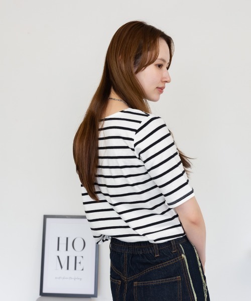 aity（アイティ）の「ボーダー5分袖トップス カットソー シンプル カジュアル レディース 半袖 ボーダー きれいめ 夏服（Tシャツ/カットソー・レディース・ホワイト×ブラック/ブラック×ホワイト・LL/3L/4L/M/L）」の12枚目の写真
