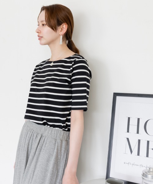 aity（アイティ）の「ボーダー5分袖トップス カットソー シンプル カジュアル レディース 半袖 ボーダー きれいめ 夏服（Tシャツ/カットソー・レディース・ホワイト×ブラック/ブラック×ホワイト・LL/3L/4L/M/L）」の14枚目の写真