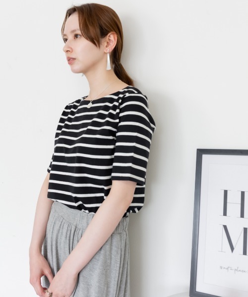 aity（アイティ）の「ボーダー5分袖トップス カットソー シンプル カジュアル レディース 半袖 ボーダー きれいめ 夏服（Tシャツ/カットソー・レディース・ホワイト×ブラック/ブラック×ホワイト・LL/3L/4L/M/L）」の18枚目の写真