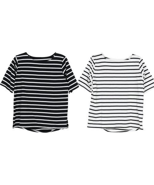 aity（アイティ）の「ボーダー5分袖トップス カットソー シンプル カジュアル レディース 半袖 ボーダー きれいめ 夏服（Tシャツ/カットソー・レディース・ホワイト×ブラック/ブラック×ホワイト・LL/3L/4L/M/L）」の21枚目の写真