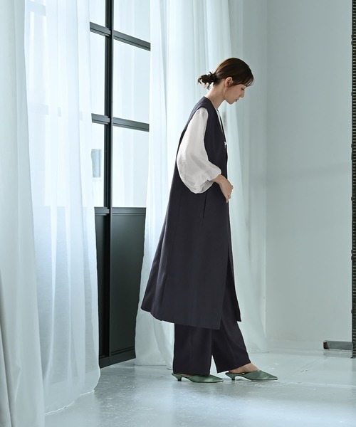 STYLE DELI(スタイルデリ)の「【Kana Oyama×BLK001】ロングジレ(ノーカラージャケット・レディース・ネイビー/ブラック・FREE)」の5枚目の写真