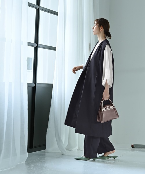 STYLE DELI(スタイルデリ)の「【Kana Oyama×BLK001】ロングジレ(ノーカラージャケット・レディース・ネイビー/ブラック・FREE)」の7枚目の写真