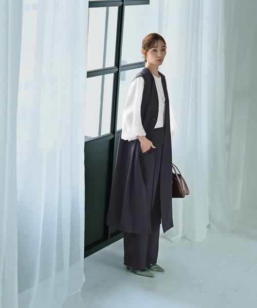 STYLE DELI(スタイルデリ)の「【Kana Oyama×BLK001】ロングジレ(ノーカラージャケット・レディース・ネイビー/ブラック・FREE)」の8枚目の写真