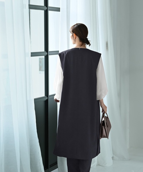 STYLE DELI(スタイルデリ)の「【Kana Oyama×BLK001】ロングジレ(ノーカラージャケット・レディース・ネイビー/ブラック・FREE)」の9枚目の写真