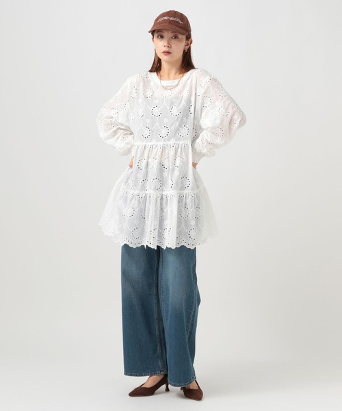 BAYFLOW（ベイフロー）の「[前後2WAY仕様]スカラップレースチュニック（チュニック・レディース・マスタード/オフホワイト/ブラック・FREE）」の5枚目の写真