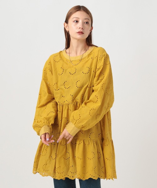 BAYFLOW（ベイフロー）の「[前後2WAY仕様]スカラップレースチュニック（チュニック・レディース・マスタード/オフホワイト/ブラック・FREE）」の14枚目の写真