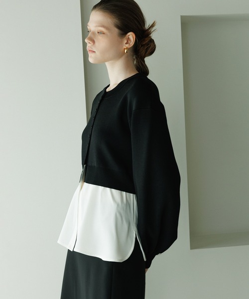 セール】【サステナブル】フレアヘムシャツコンビカーディガン