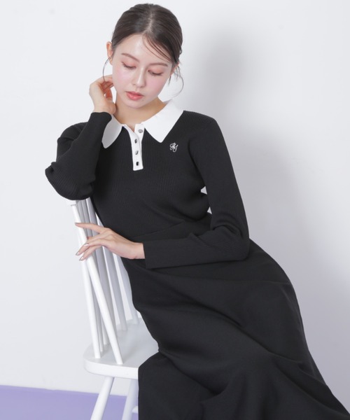 veryアンサンブルに見えるワンピース　ラスト　再入荷　ネイビー　新品 大きい胸専用】あんなさんコラボカットソー5分袖バックシャン