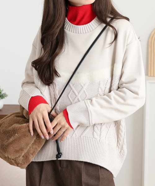 EGLANTINE（エグランティーヌ）の「EGLANTINE ニット切り替えカットソー（Tシャツ/カットソー・レディース・カーキ/ライトベージュ/ブラック・38）」の10枚目の写真
