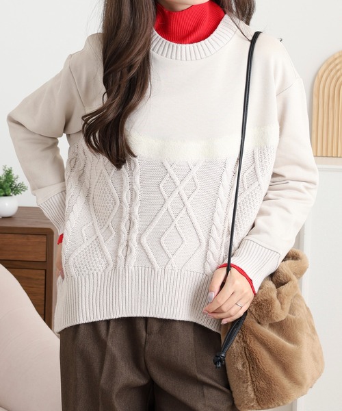 EGLANTINE（エグランティーヌ）の「EGLANTINE ニット切り替えカットソー（Tシャツ/カットソー・レディース・カーキ/ライトベージュ/ブラック・38）」の9枚目の写真