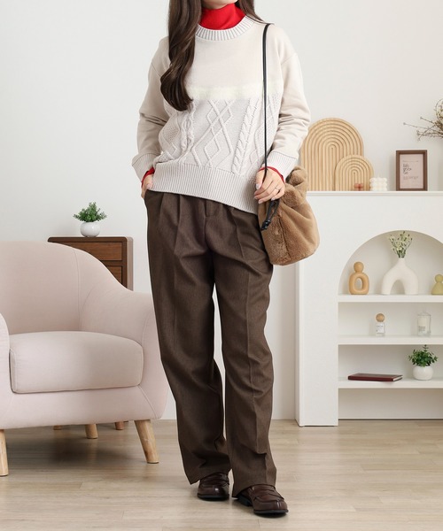 EGLANTINE（エグランティーヌ）の「EGLANTINE ニット切り替えカットソー（Tシャツ/カットソー・レディース・カーキ/ライトベージュ/ブラック・38）」の13枚目の写真