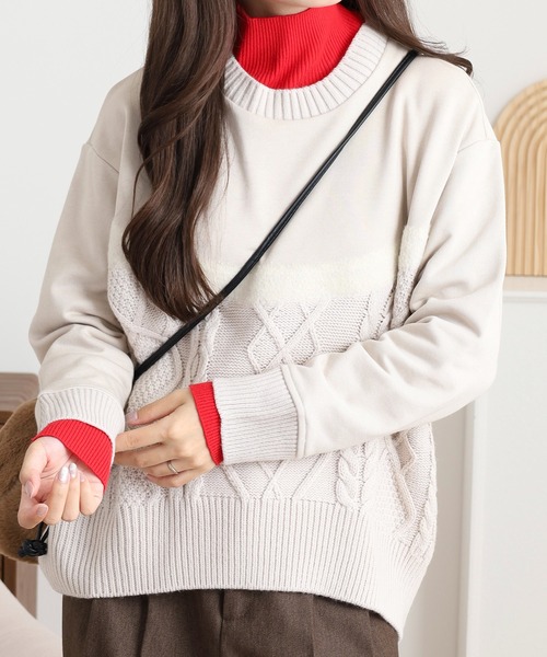 EGLANTINE（エグランティーヌ）の「EGLANTINE ニット切り替えカットソー（Tシャツ/カットソー・レディース・カーキ/ライトベージュ/ブラック・38）」の11枚目の写真