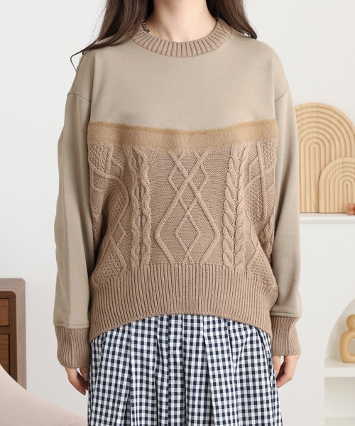 EGLANTINE（エグランティーヌ）の「EGLANTINE ニット切り替えカットソー（Tシャツ/カットソー・レディース・カーキ/ライトベージュ/ブラック・38）」の18枚目の写真